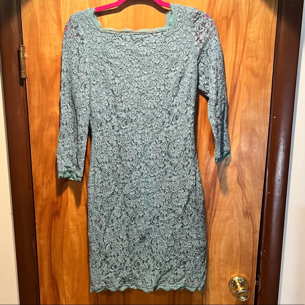 Adrianna Papell Teal Lace Sheath Dress Sz 6